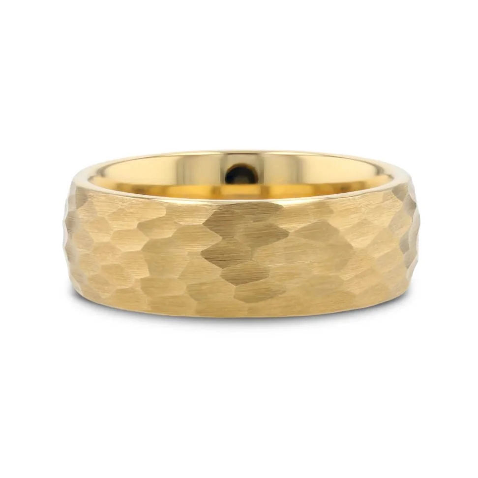 GILDUR Domed Hammered Finish Gold Plated Tungsten Ring