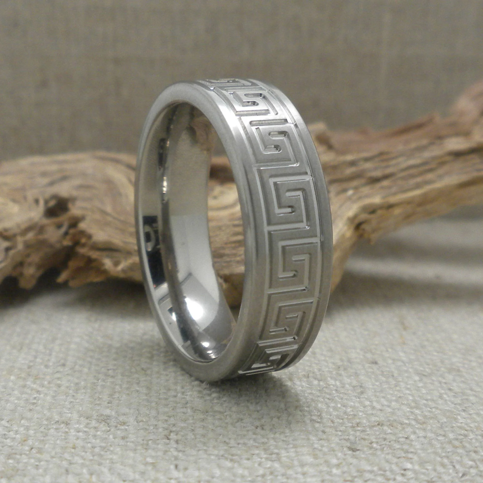 Titanium Wedding Ring with Greek Key Pattern