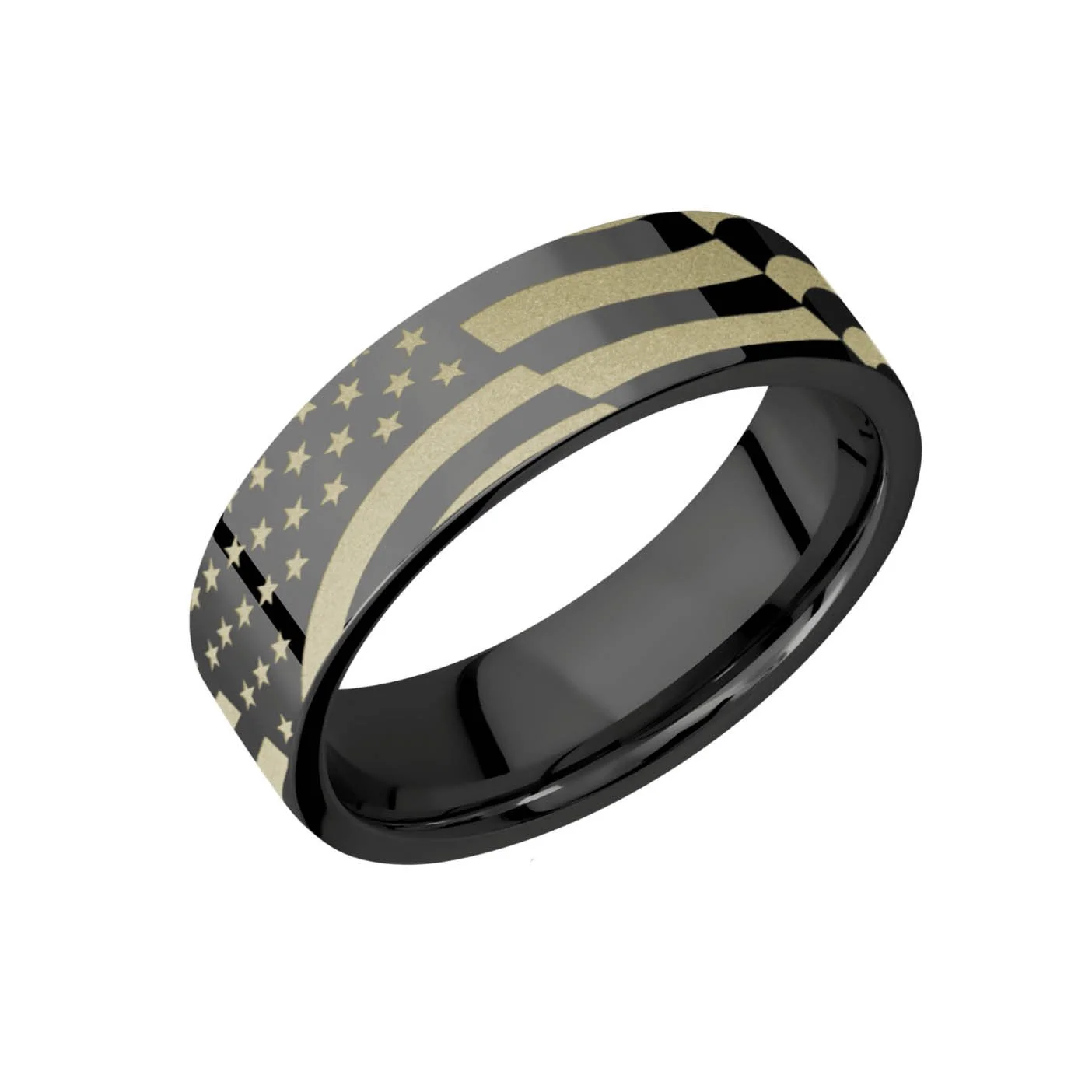 Black Zirconium American Flag Wedding Ring Vintage Look