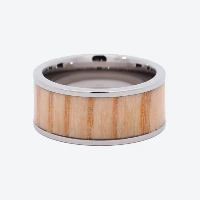 Cobalt Chrome Wedding Ring with Baseball Bat Inlay by Lashbrook Designs