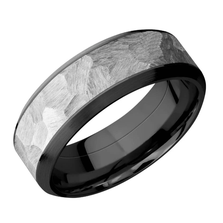 Black Zirconium Wedding Ring with Cobalt Chrome Inlay & Rock Finish