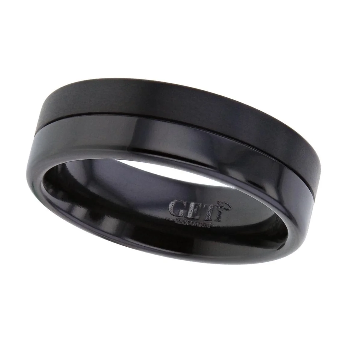 Flat Dual Finishes Black Zirconium Ring