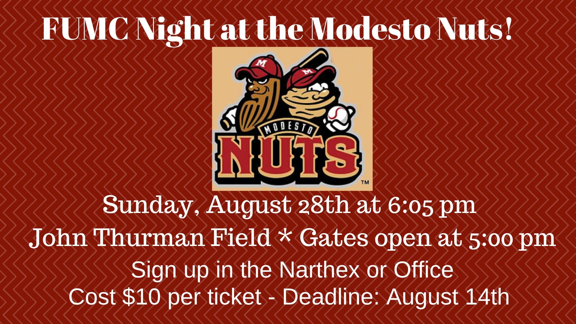 FUMC Night at the Modesto Nuts — The First United Methodist Church