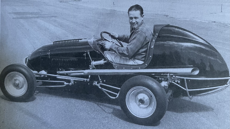 Roy Leslie and his Midget racing car.