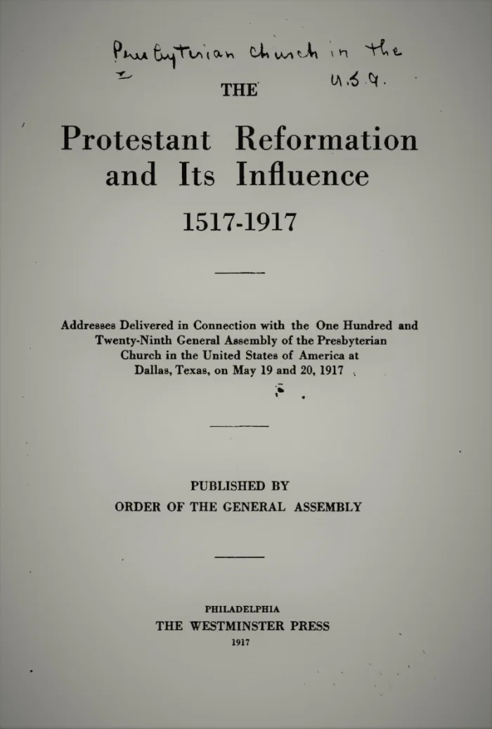 The Origin and Purpose of the Protestant Reformation, by David Schley Schaff The Reformation: A Revival of Religion, by J. Ross Stevenson The Reformation in Relation to Civil and Religious Liberty, by William Henry Roberts Messages From Luther for Our Day, by Henry Sloane Coffin The Influence of the Reformation, by Frederick W. Loetscher The Reformation and Humanism, by William R. Farmer The Reformation and Some Vital and Constructive Elements of Modern Life, by William McKibben The Reformers as Men of Thought and Action, by Andrew C. Zenos The Protestant Reformation and the Christian Life, by William H. Black