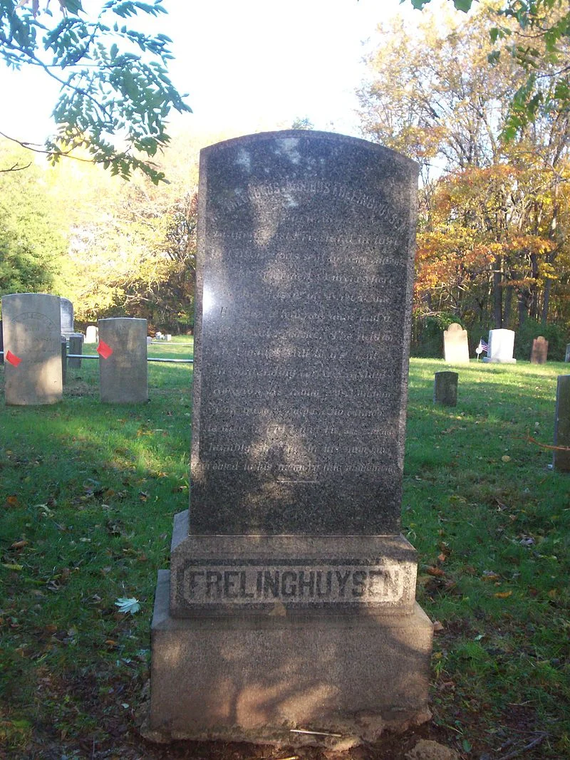 A centopah at t Elm Ridge Cemetery, North Brunswick, New Jersey memorializes where Theodorus Jacobus Frelinghuysen is buried.
