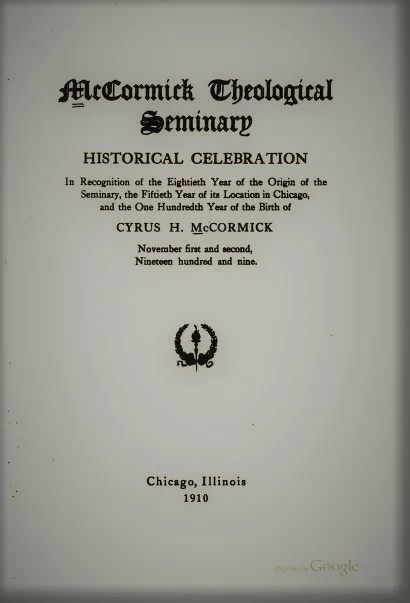 The Story of the Seminary - Daniel W. Fisher Prayer at the Opening of the Celebration - John Balcolm Shaw Historical Address in Appreciation of the Life and Work of Cyrus H. McCormick - Walter W. Moore The Ideals of the Theological Seminary for Usefulness in the Coming Half-Century - A. H. Strong, Robert W. Rogers, Williston Walker Ministerial Leadership - J. Ross Stevenson, Edward Yates Hill, Charles L. Thompson The Ministry and the Individual - President Woodrow Wilson