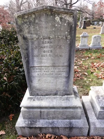 William Adams is buried at Mount Auburn Cemetery, Cambridge,, Massachusetts.
