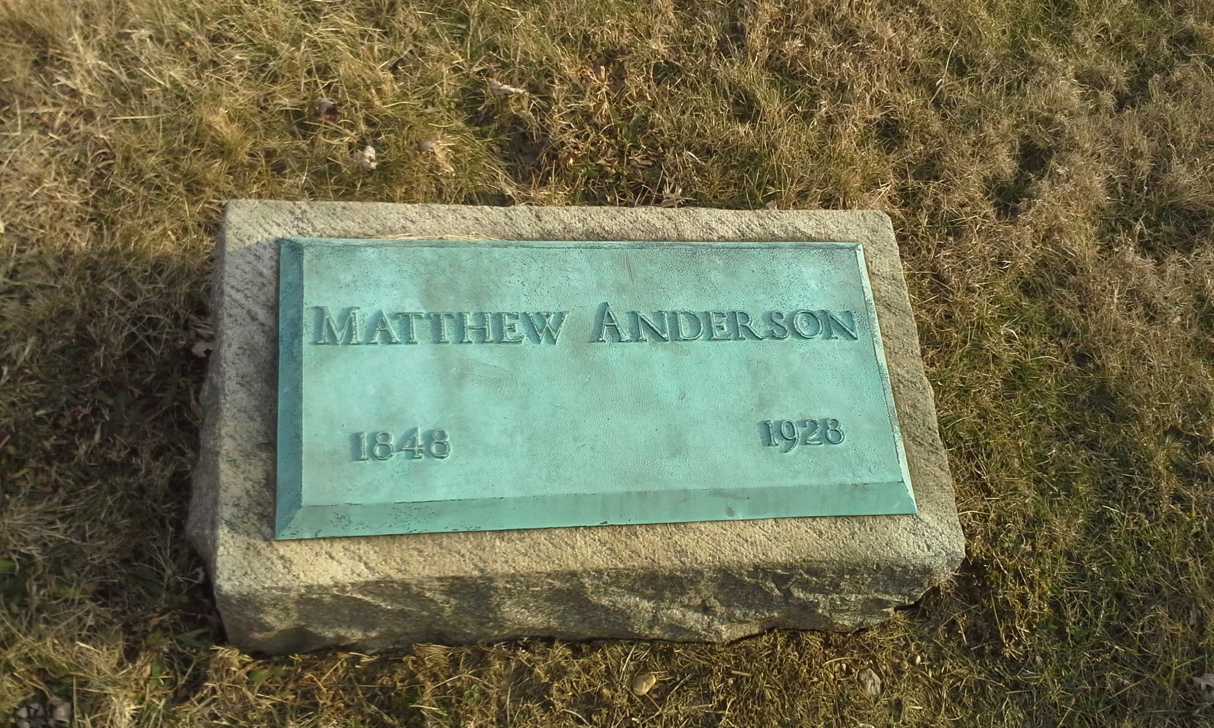 Matthew Anderson is buried at Eden Cemetery, Collingdale, Pennsylvania. This is “America's oldest African American public burial ground established in 1902.” It is believed that Anderson’s actual birth date was January 25, 1845.