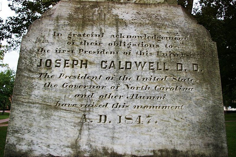 Joseph Caldwell is buried at the Old Chapel Hill Cemetery, Chapel Hill, North Carolina.