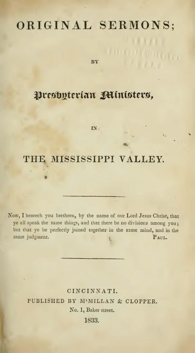 Methods of Peace - J.L. Wilson The Character of Man - J.L. Wilson The Way of Salvation - Sayrs Gazlay Seasonable Admonition - Daniel Hayden Fulfilment of the Ministry - J.H. Brookes Gospel Doctrine and Christian Duty - James Blythe Justification by Faith - David Monfort Christian Confidence and Security - David Monfort Blessedness of Justification - Reuben Frame Hearers Classified - Joshua T. Russell Hearers Instructed - Joshua T. Russell Unity of Christ and the Church - John Matthews Redemption - A. M’Farlane The Sanctuary Polluted - J.L. Wilson The Sanctuary Cleansed - J.L. Wilson Apology