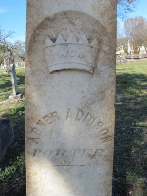 Abner Addison Porter is buried at Oakwood Cemetery, Austin, Texas.