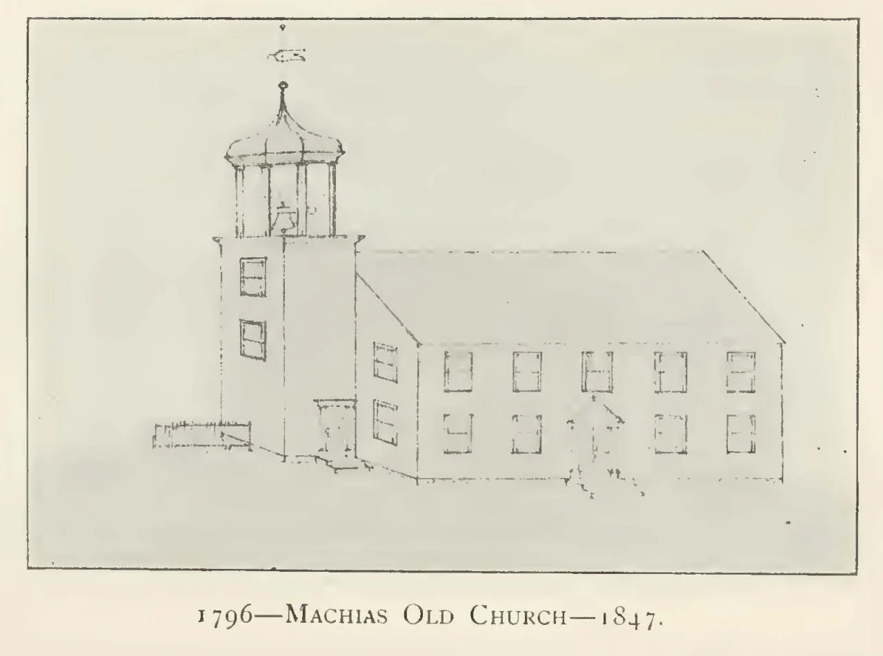 James Lyon, a Presbyterian minister and one of America’s earliest composers, ministered at the Congregational Church in Machias, Maine from 1771 until his death in 1794. Plans for the church building pictured (now known as the Centre Street Congregational Church) began in 1793. A memorial window in the current building (constructed in 1836) reads: “In memory of Rev. James Lyon, A Noble Patriot, A Faithful Minister, A Good Man, and Full of the Holy Ghost.”