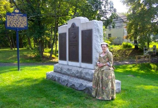 Wendy Wirsch portrays Mrs. Catherine Tennent at the Log College Monument (courtesy of Wendy Wirsch).