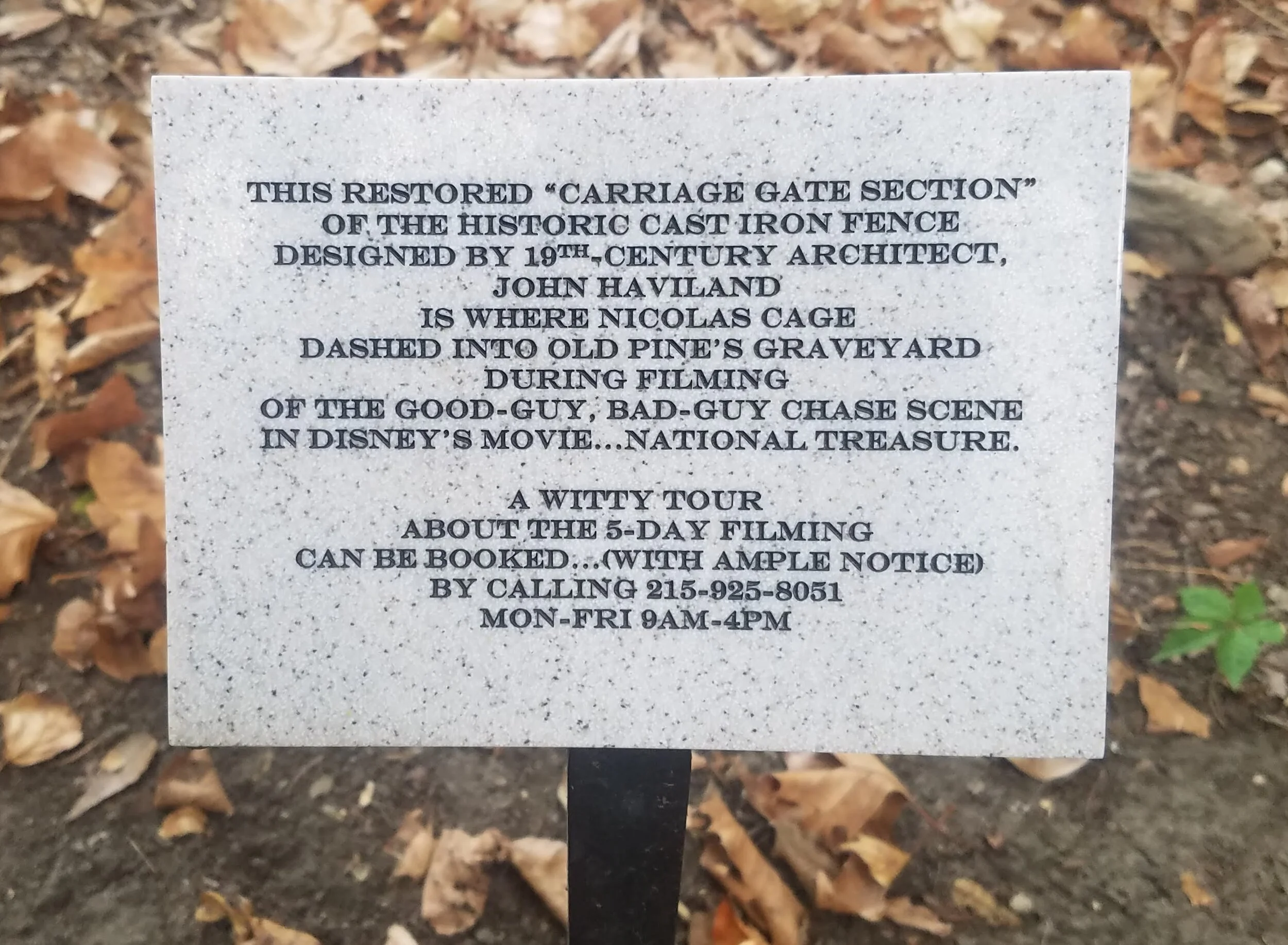 Cemetery sign noting the connection to the film (photo credit: R. Andrew Myers).