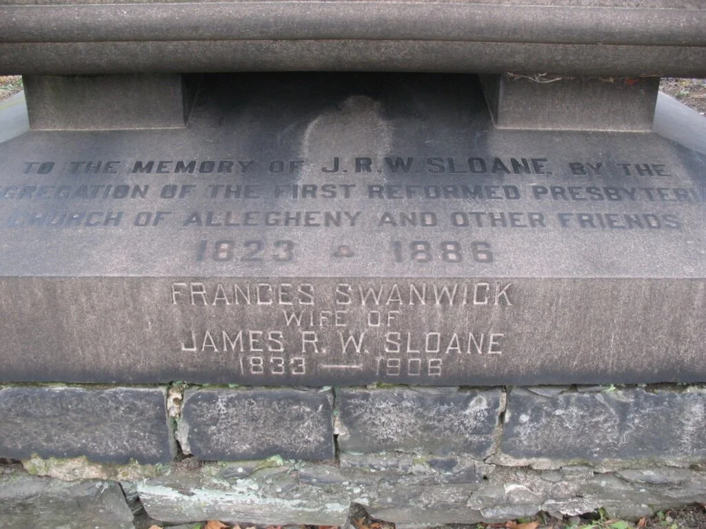 James Renwick Wilson Sloane is buried at Highwood Cemetery, Pittsburgh, Pennsylvania.