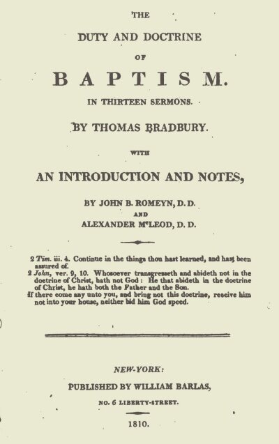Thomas Bradbury On Baptism The American Edition Log College Press