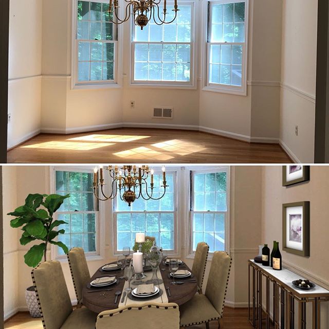 Before &amp; After family dining room - picture the memories you&rsquo;ll make via Virtual Home Staging. Contact us at www.FineLinesFurnishings.com.
.
.
.
.
.
#realestate #realtor #realtors #realtorlife #realestateagent #realestateinvestor #realestat
