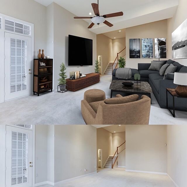 Before &amp; After Basement in large townhouse. You can really see yourself living there!  Contact Jean Garrell for more info!