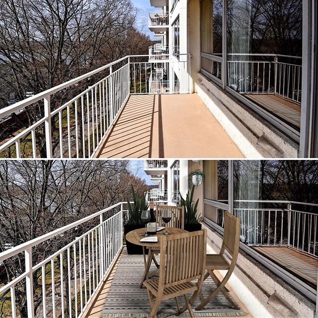 Before &amp; After condo balcony. Great place to hang out and enjoy the day. Evelyn.Lugo@Compass.com SOLD this in no time with Virtual Staging.