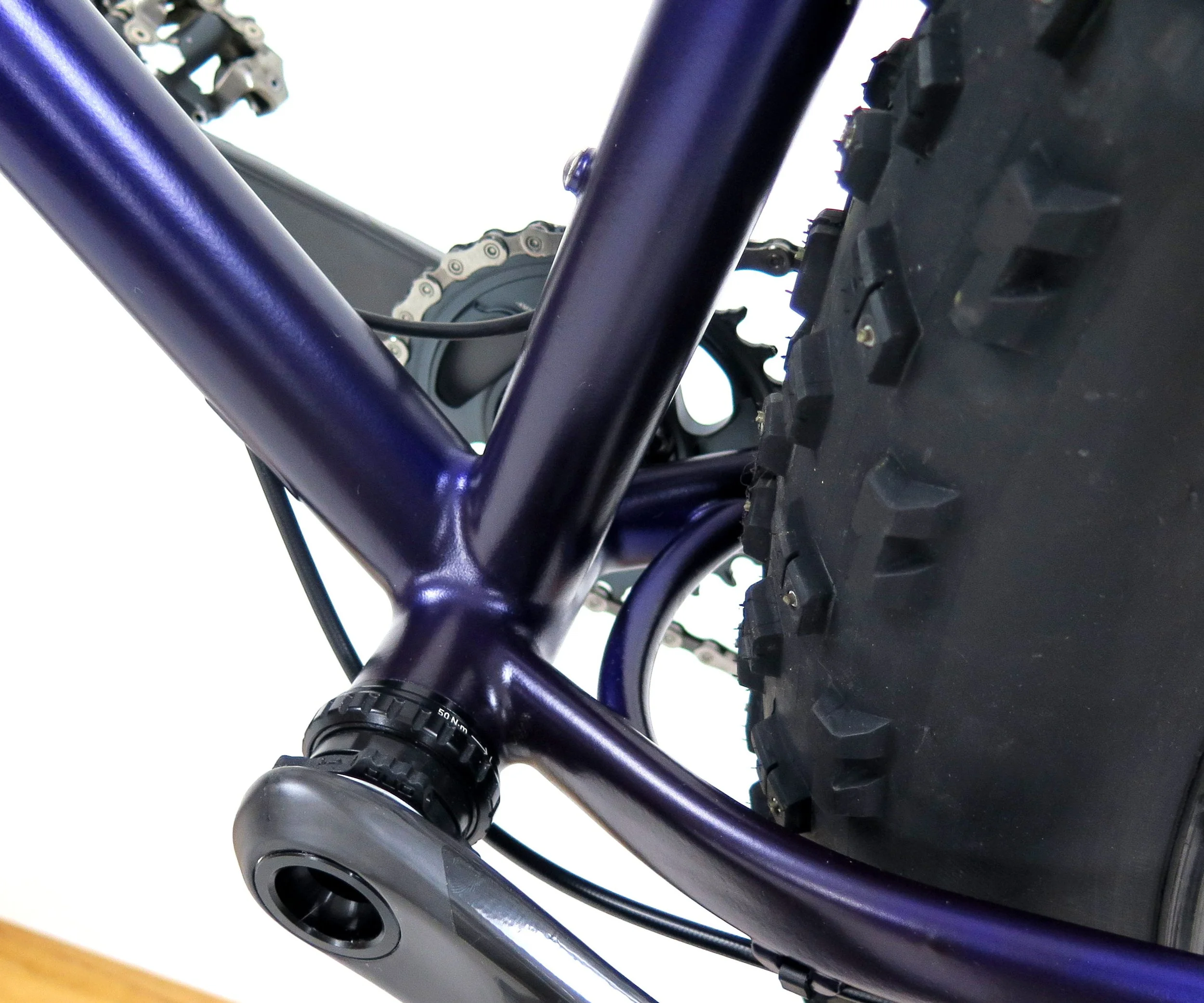  Fillet bottom bracket with custom bent curved chainstay bridge.   