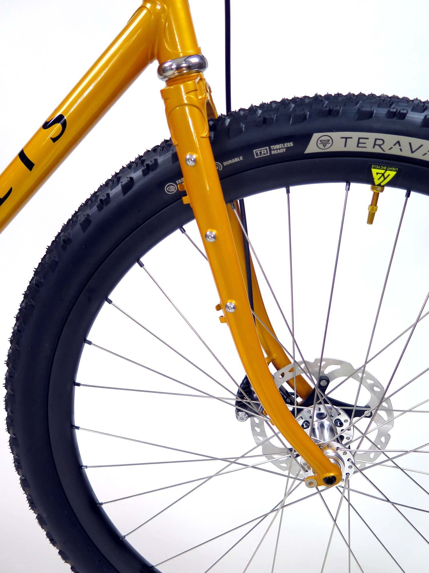  Anything cage mounts on both sides of the fork make this bike ready for a bikepacking adventure at any time.   