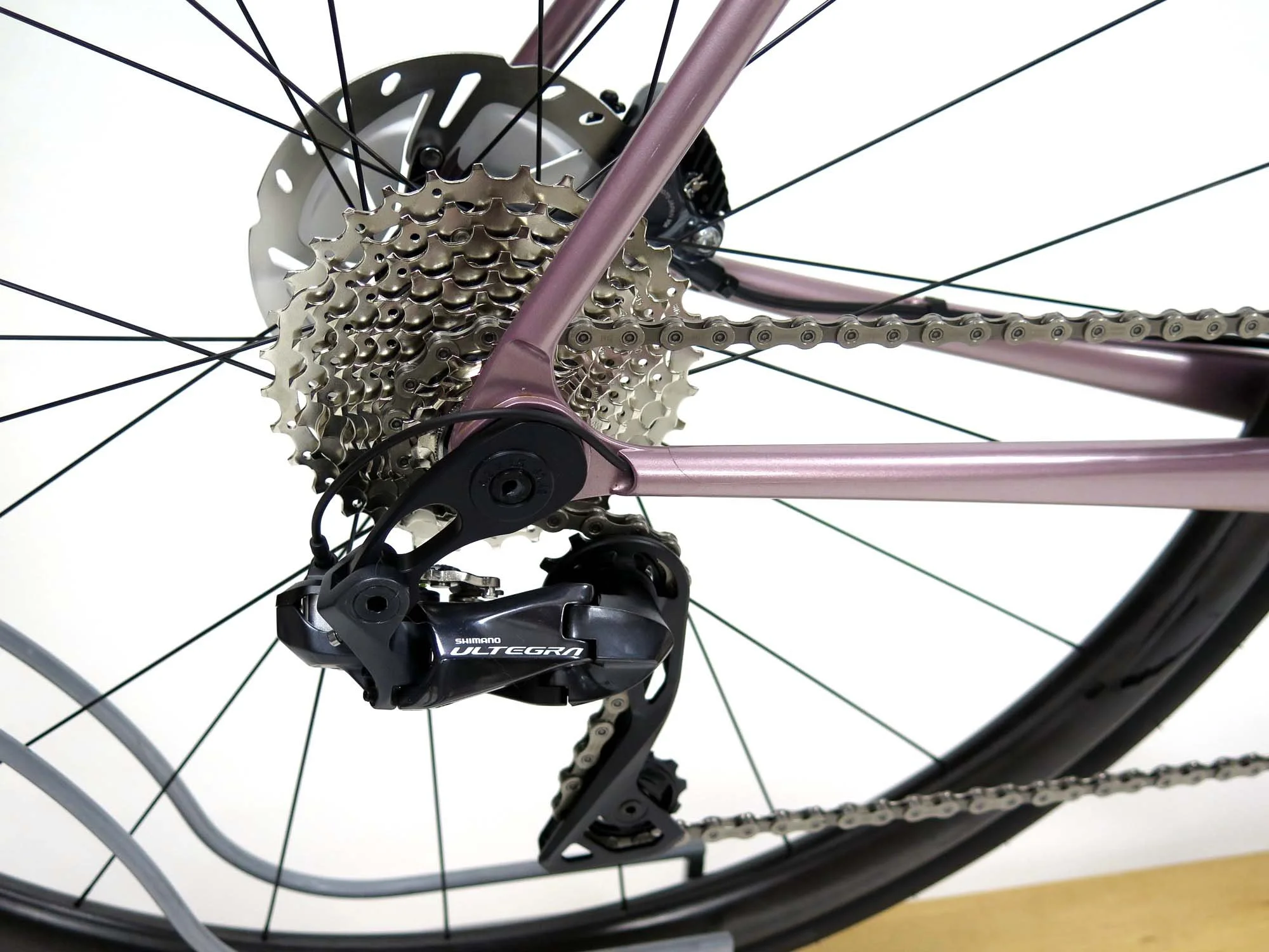   Tidy routing through the chainstay and out to the rear derailleur for this Di2 wiring.   
