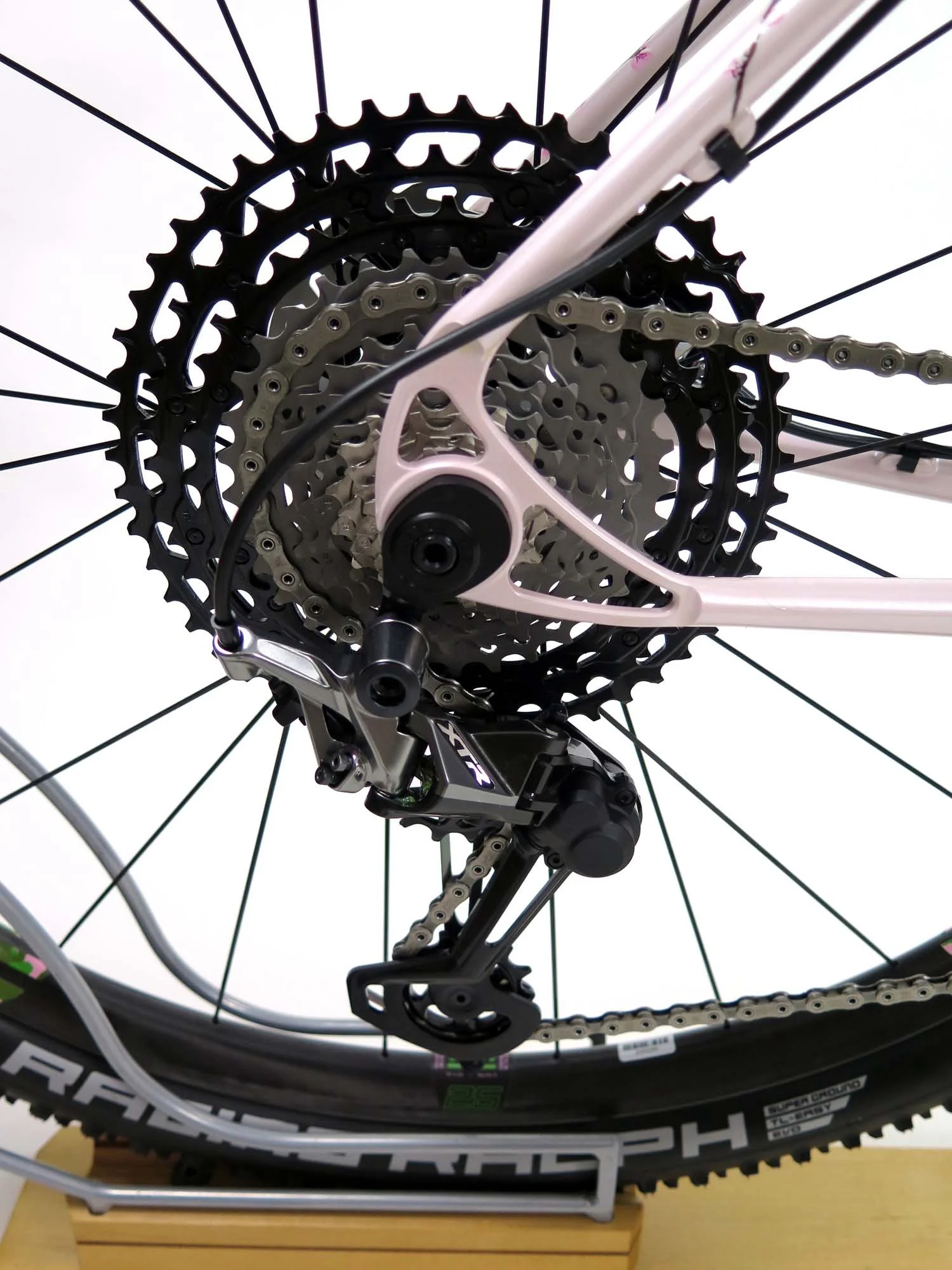  That 12 speed XTR cassette and rear derailleur mounted into these Paragon Low mount rear dropouts.   