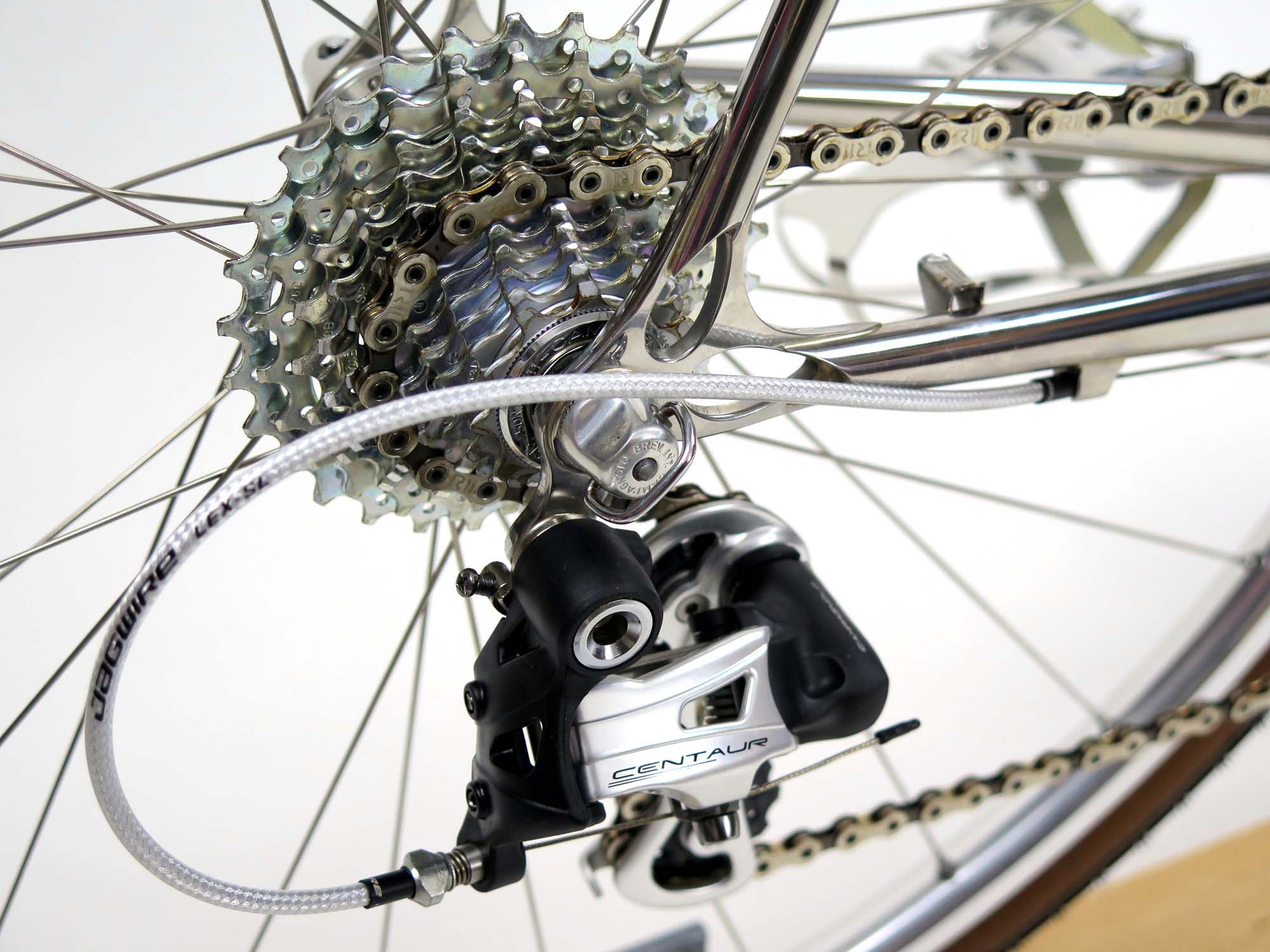  11 speed Campagnolo Centaur in the back shifts flawlessly.   