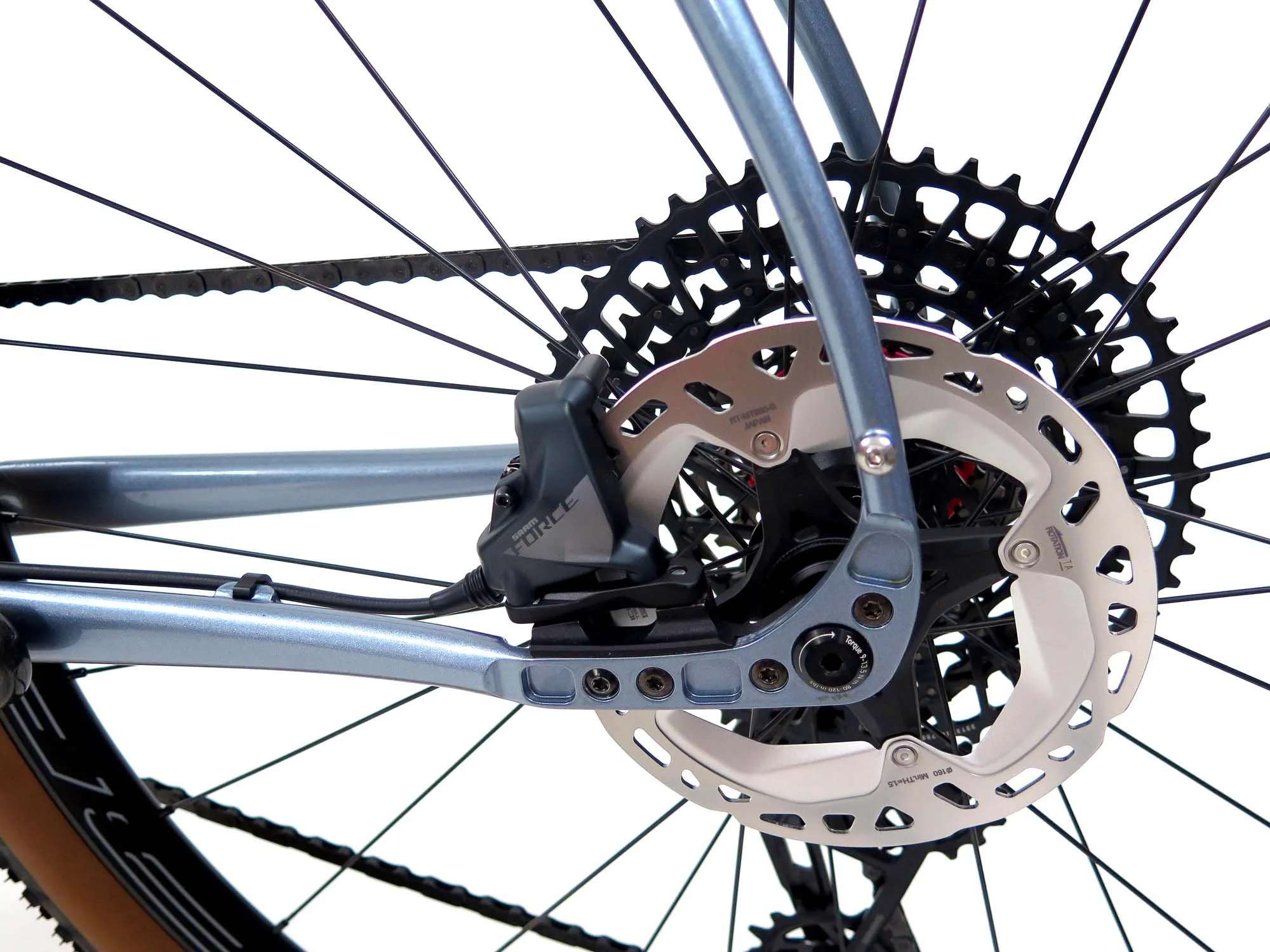  Paragon dropouts made specifically for the SRAM universal derailleur hanger.  On the brake side an aluminum insert holds the flat mount caliper.   
