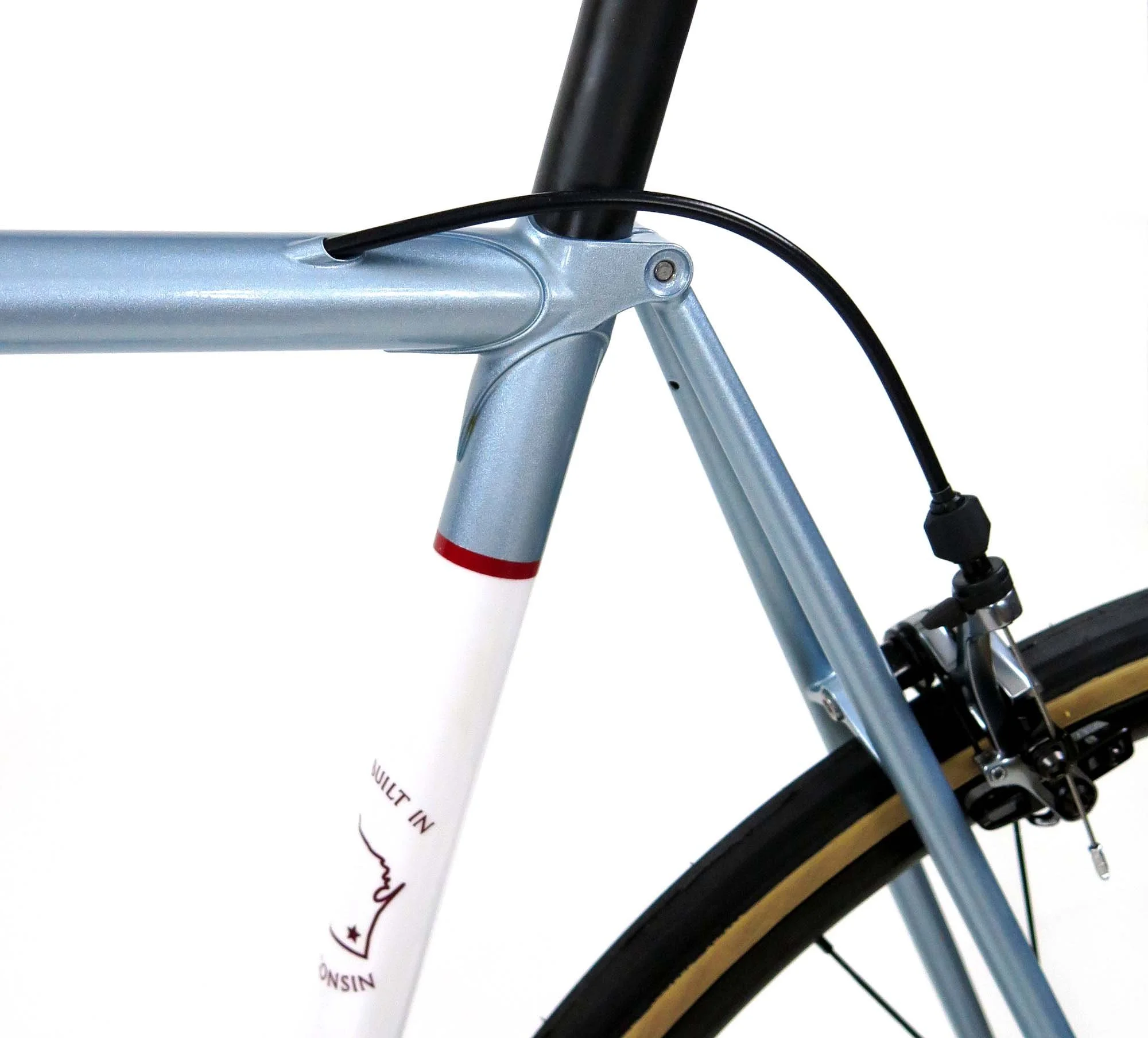  Another shot of that sea cluster along with my “Handbuilt in Wisconsin” logo in the seat tube panel.   