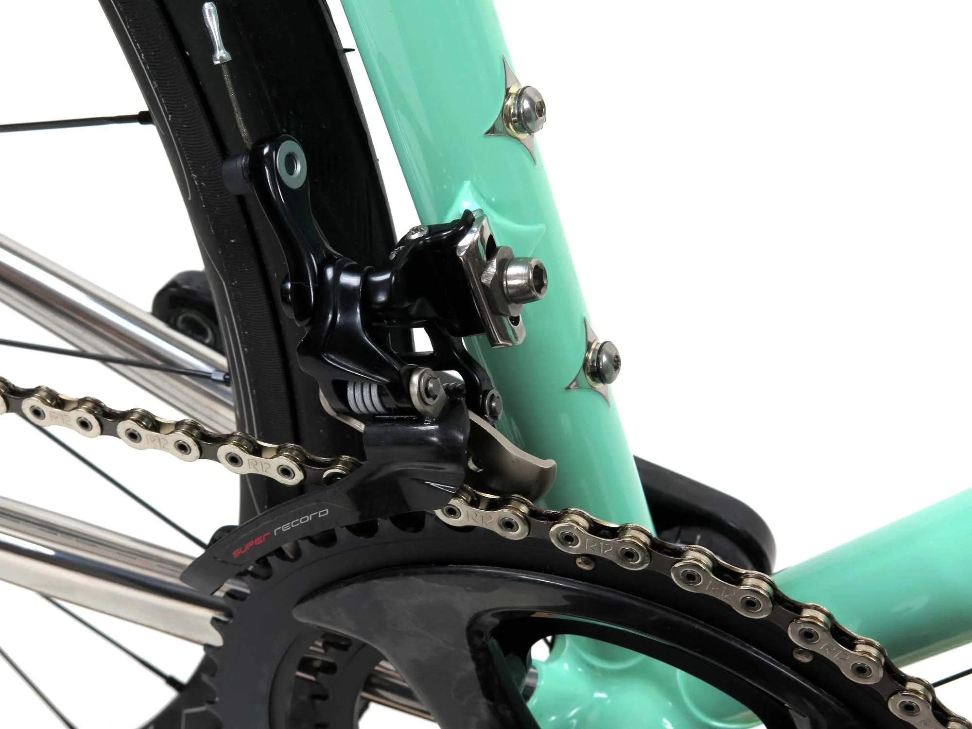  Braze on front derailleur mount is polished stainless and masked for maximum durability and no chipped paint.   