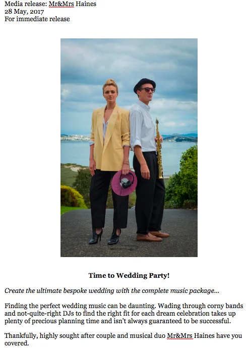 PRESS RELEASES: for companies like  Little Island  and creatives like Mr&amp;Mrs Haines