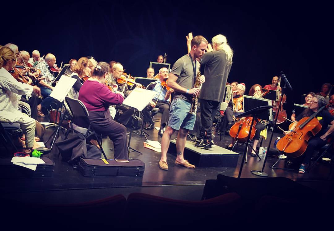  Saxophonist Matt Ennis in rehearsal with the Culver City Symphony for the premiere of “Concertino for Soprano Sax and Strings” 