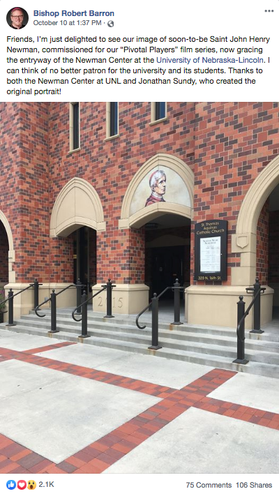 Bishop Barron shared a photo of the new art on our Church! How awesome!