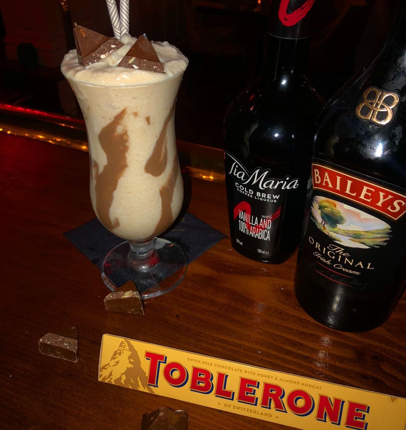 New Years is around the corner so it&rsquo;s time to put your home cocktail making skills to the test...
The Hole Toblerone - our beautiful blend of liquor, chocolate, cream and honey
Tastefully garnished with that chocolate bar that no one can resis