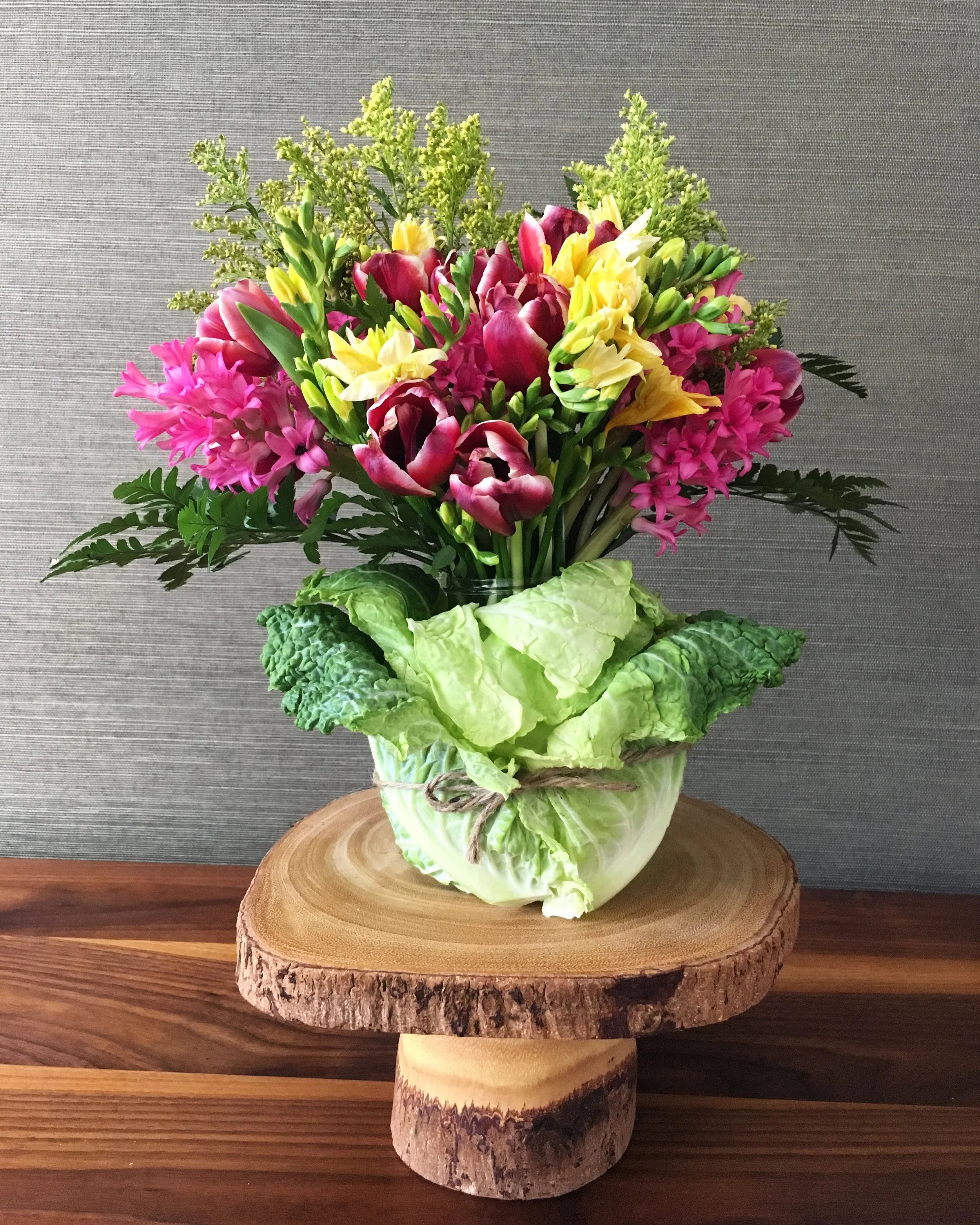 Spring Flowers in Cabbage Vase