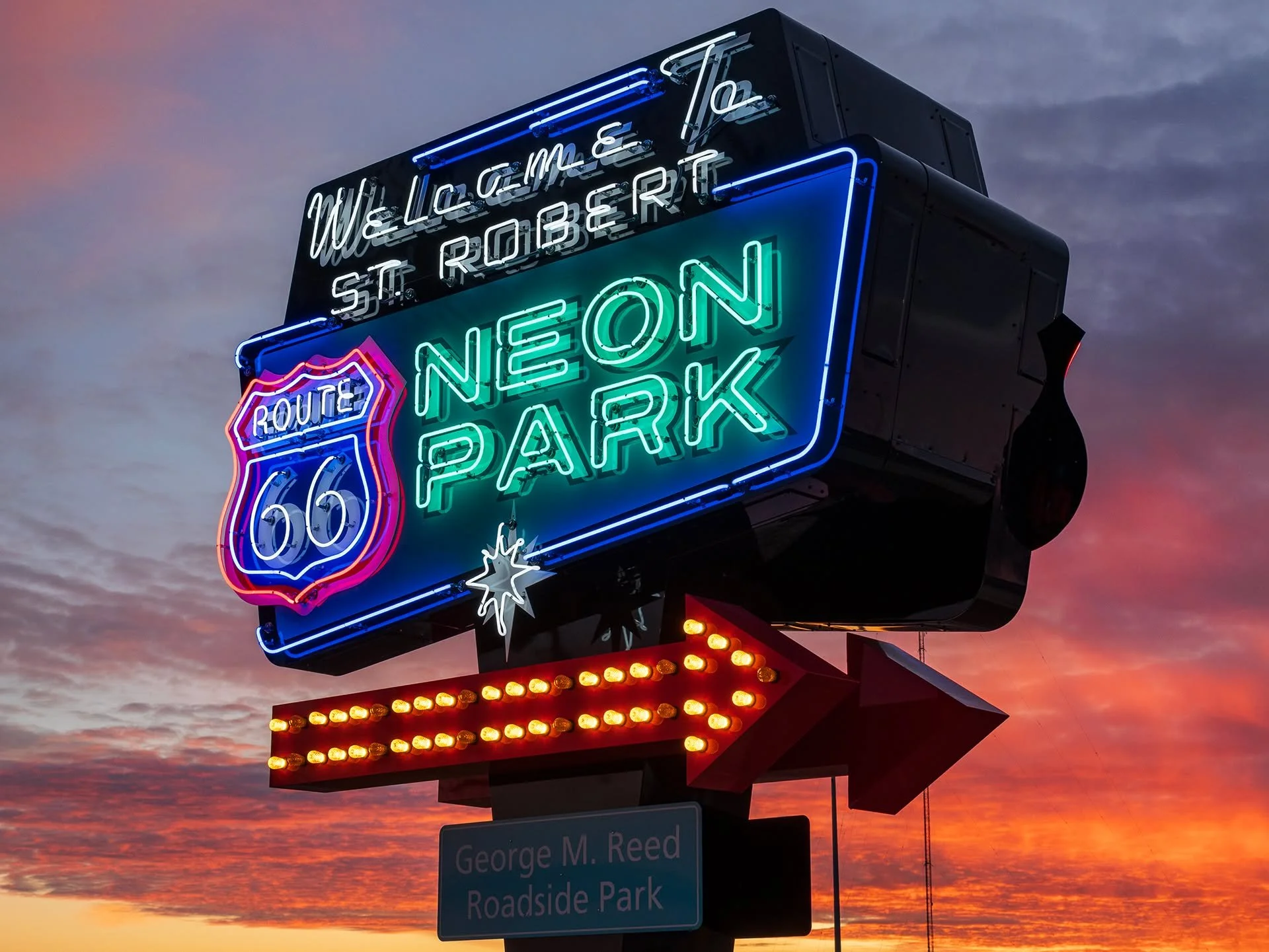 READY TO GET OUT TO TRY SOME NEW CAMERA GEAR? Our members and club activities will inspire you with ideas for enticing photo destinations in the area - like the unique beauty of St. Robert's neon sign park as recently captured by SWMCC member, &copy;