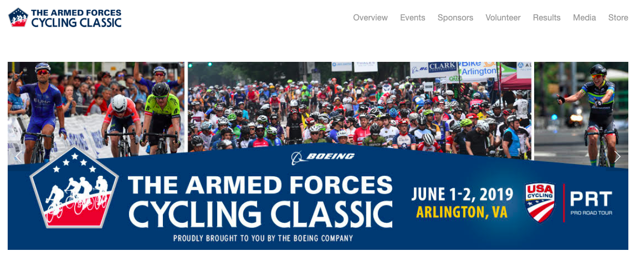 The Armed Forces Cycling Classic Challenge Ride, brought to you by The Boeing Company, is an amateur, non-competitive ride, open to cyclists of all abilities. The ride takes place this year on Saturday, June 1st (not Sunday) on a course closed to traffic, starting and finishing in Crystal City, traveling past the Pentagon, up to Rosslyn and back.