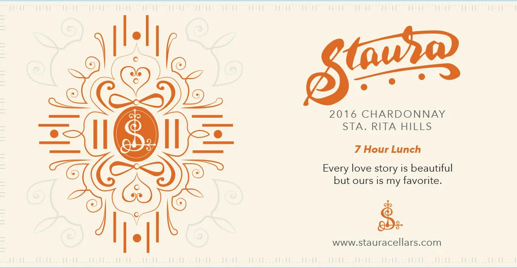 2016 Chardonnay: 7 Hour Lunch "It was just supposed to be a friendly, first date lunch. 7 Hours Later , Steve and Laura knew they had found something special. Our Courtney Vineyard Chardonnay from Santa Rita Hills is the perfect lunch wine. By why stop, there? Our Chardonnay is made in the Burgundian style, a favorite of Steve’s, and can be enjoyed at any occasion." - Steve Durie - Winemaker Harvest Date: 09/15/65. Harvest Brix: 23.2 Winemaking: Grapes came in on 9/15 and were immediately whole-cluster pressed to a settling tank. After settling, the lot was inoculated with CY3079 yeast, and then barreled down to a combination of both new, once/twice used and neutral french oak barrels. The barrels were kept cool to ensure a slow fermentation and to preserve flavors. Primary fermentation finished in mid-October. Near the end of primary, the barrels were inoculated with malolactic bacteria to begin malic conversion. Partial conversion was allowed to occur slowly over the next few months. Barrels were stirred regularly during this time to suspend the lees and improve texture. Current Status: Alc #: 14.1% pH: 3.50 TA: 7.5 g/L. Appellation: Santa Rita Hills (Santa Barbara County). Vineyard/Fruit Description: The Sta. Rita Hills AVA in Santa Barbara County is one of California’s premier cool-climate AVAs. It is also one of California’s smaller AVAs with 99% of its territory falling within the larger Santa Ynez Valley AVA. Intersected by Santa Ynez River, this picturesque region is located between the towns of Buellton and Lompoc in Santa Barbara County. The 52-acre Courtney’s Vineyard is a hillside property that features limestone-based soil types. As one would expect from the Sta. Rita Hills, this is a cool, coastally-influenced site. Planted with Clone 4. Tasting Notes: Color: Bright yellow-gold. Aroma: Ripe yellow apple and tropical fruit with some vanilla and baking spice. Flavors: Bright, mouth-filling lemon curd with a bit of pineapple, and a touch of baking spice. Lots of energy.
