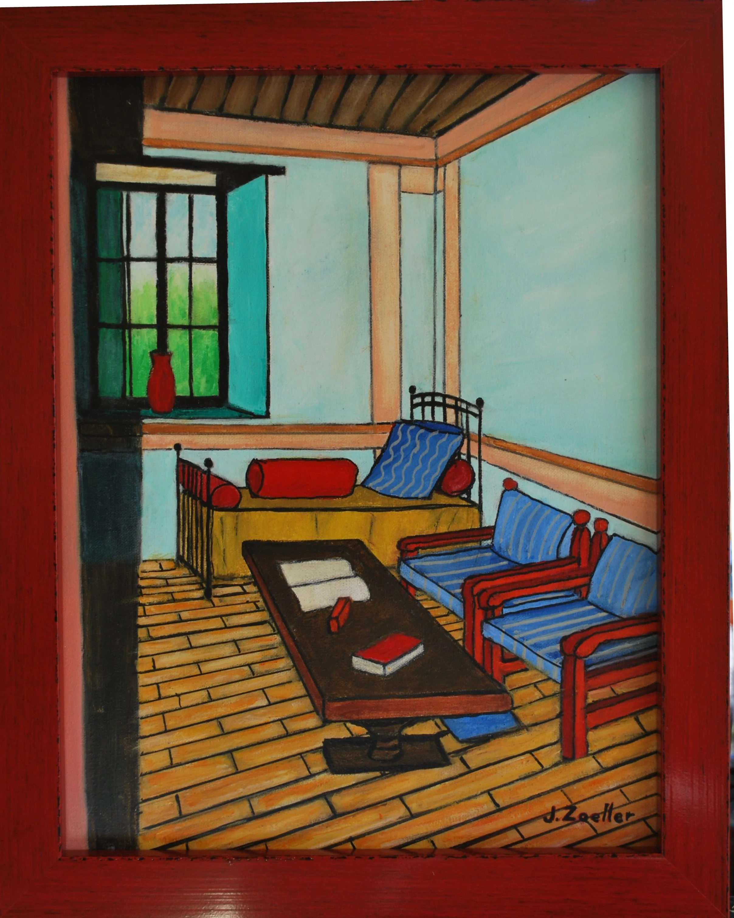 "Bedroom in San Sebastian" 14X18 Acrylic and India Ink on Canvas (Location: San Sebastian del Oeste, JAlisco, Mexico) $425