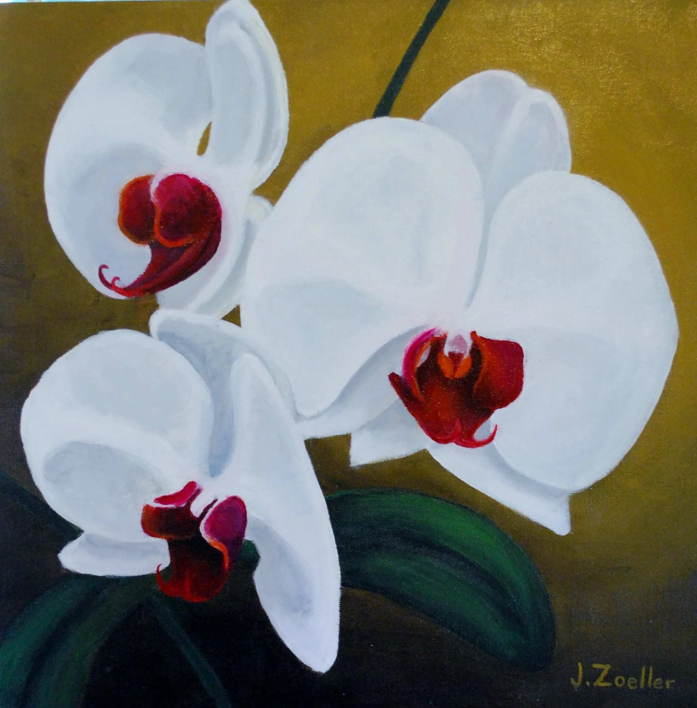 "Three White Orchids" 16X16 Acrylic on Canvas (gallery wrapped, unframed) $425