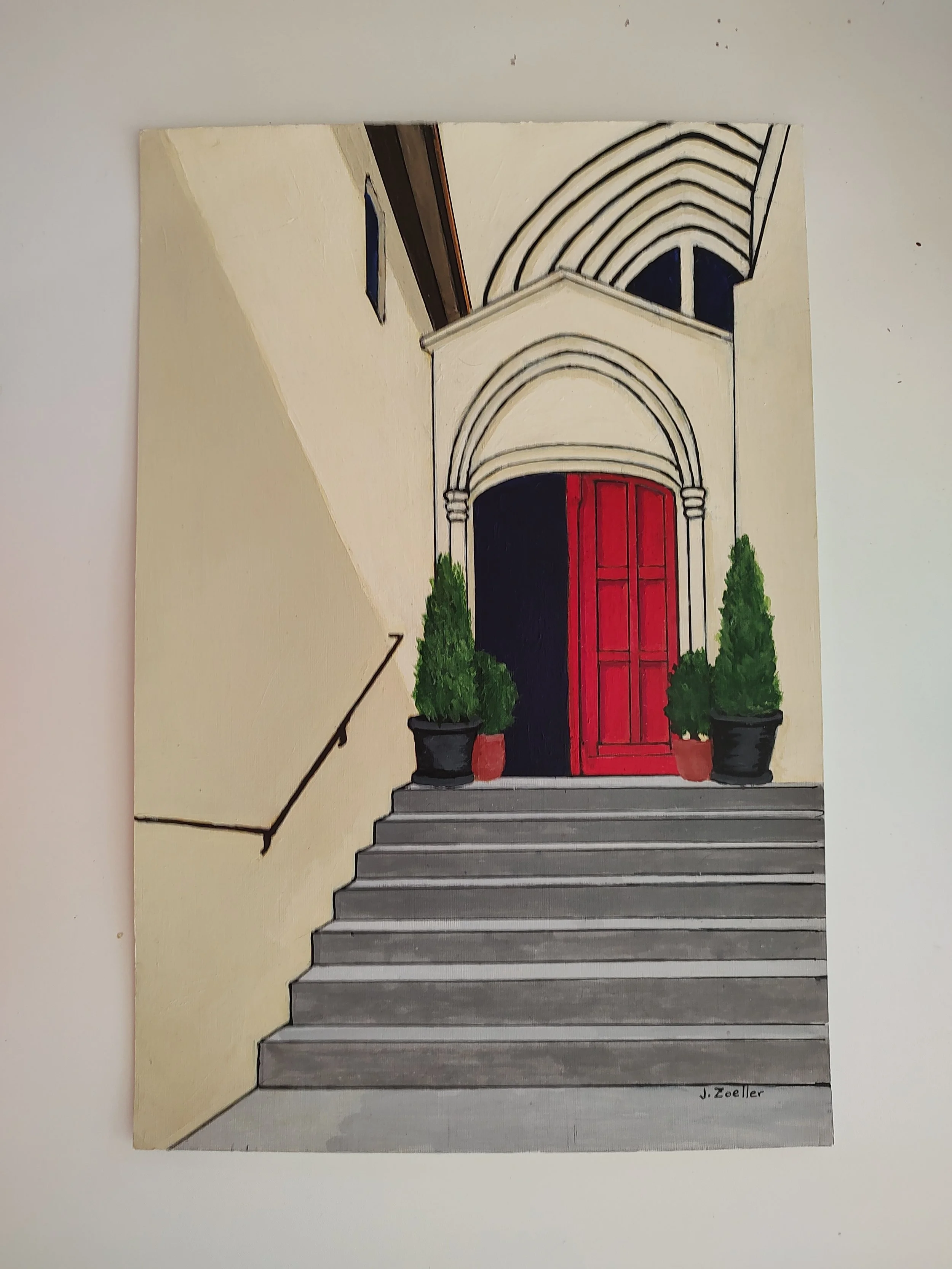Church Through the Side Door (Arles, France) 12X18 Acrylic and Ink on Paper.jpg