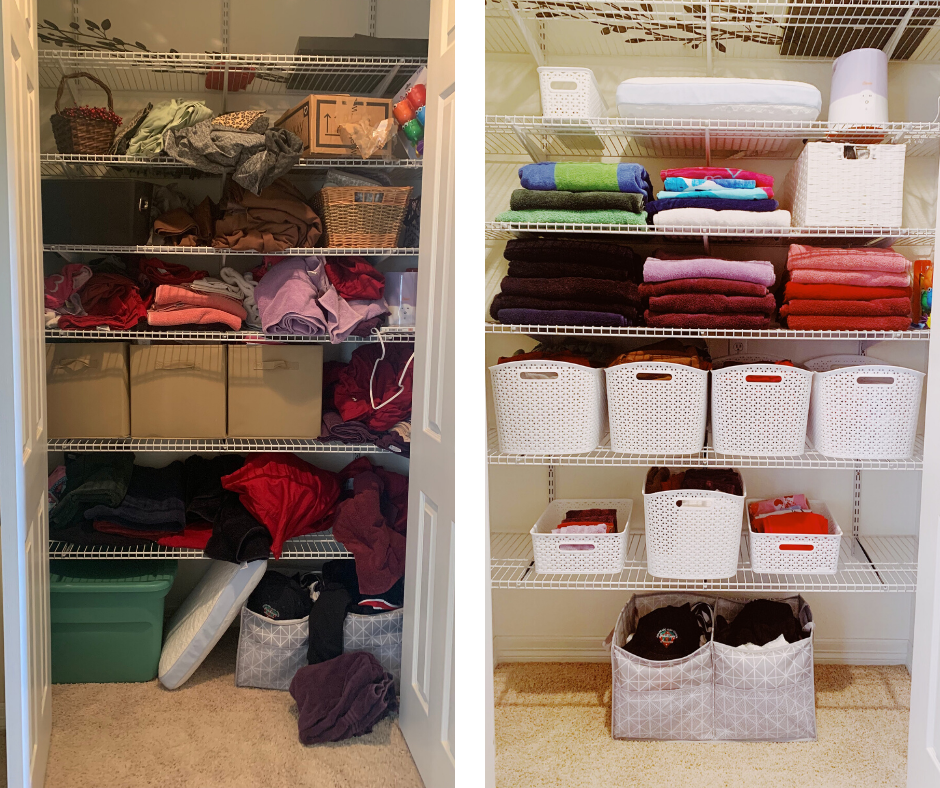This is a before and after of a client’s closet after Simplifying!