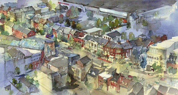 Rendering of infill development possible under new zoning code (credit, Robert Orr & Associates)