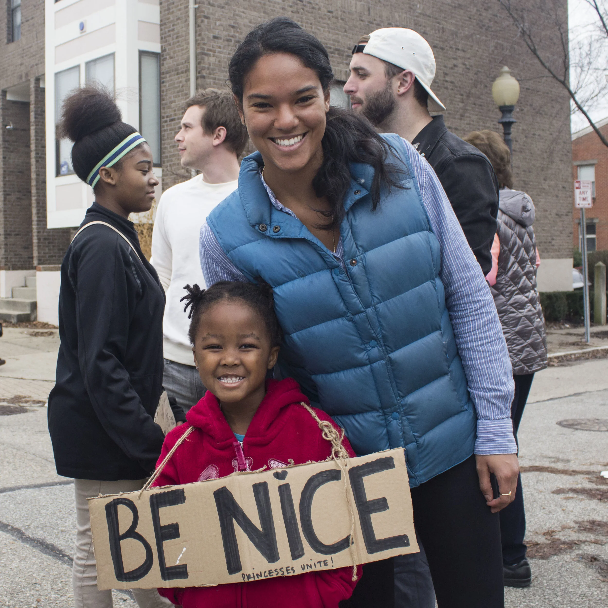 “I am marching because of this future superhero,” said Destinee Thomas, who marched with her five-year-old niece. “Today she insisted on putting ‘princess’ on her poster, and I want her to think of ‘princess’ as something more powerful than just being pretty.”