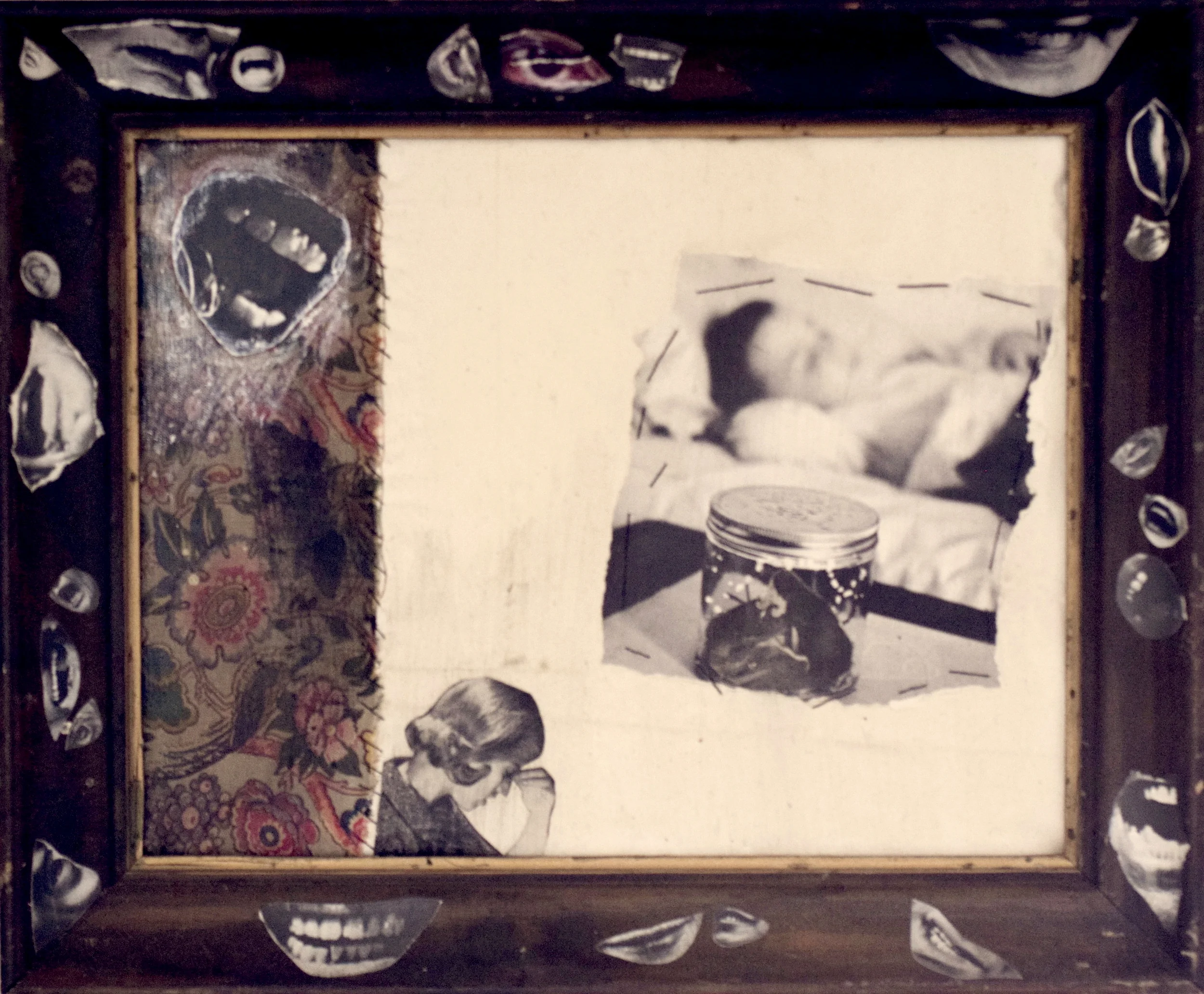 Untitled, collage on fabric & wooden frame
