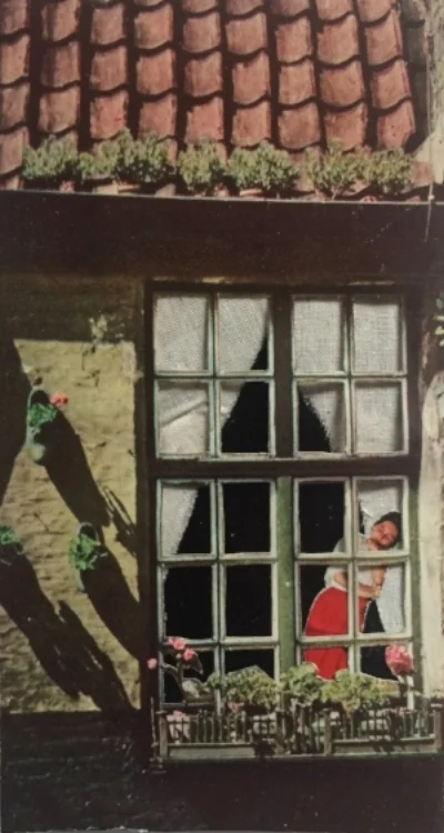 Woman in Window, collage on paper w/ fabric