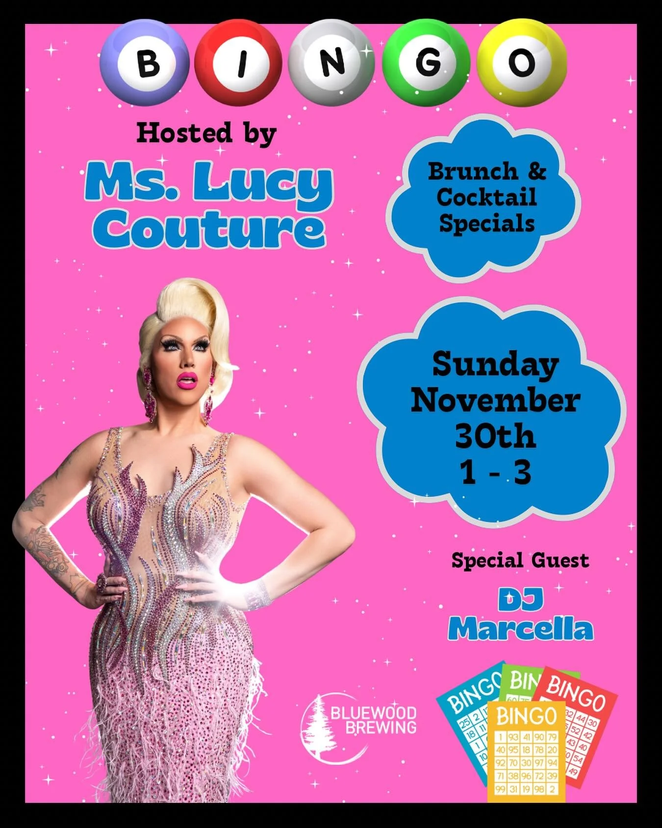 📣 DRAG BINGO &amp; BRUNCH 📣

📆 Sunday 11/30 1 - 3

🎤 Calling all Bingo fans for our first ever Drag Bingo &amp; Brunch hosted by @mslucycouture with special guest DJ Marcella. Bring your lucky Bingo dauber and some besties and prepare to be enter