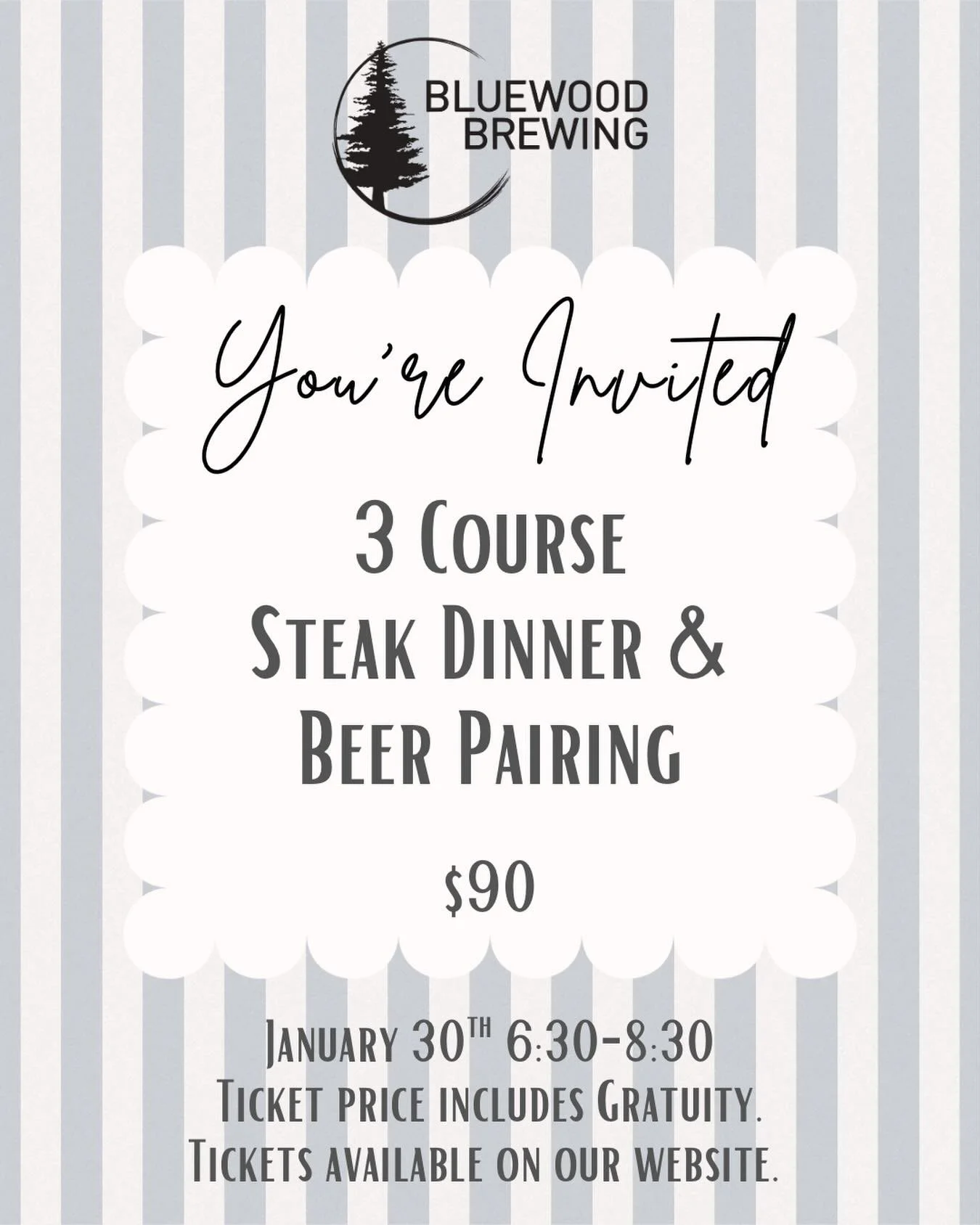 ✨ 3 Course Steak Dinner &amp; Beer Pairing Event ✨

Join us for our first 3 course steak dinner and beer pairing event on Friday January 30th from 6:30-8:30. Our executive chef has curated the perfect dinner menu and beer pairings that will surely de